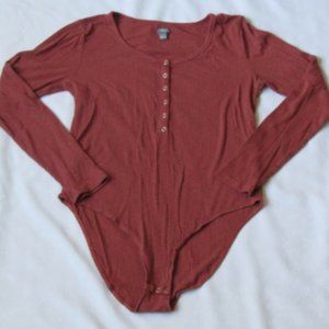 Aerie Ribbed Henley Rust Orange Bodysuit